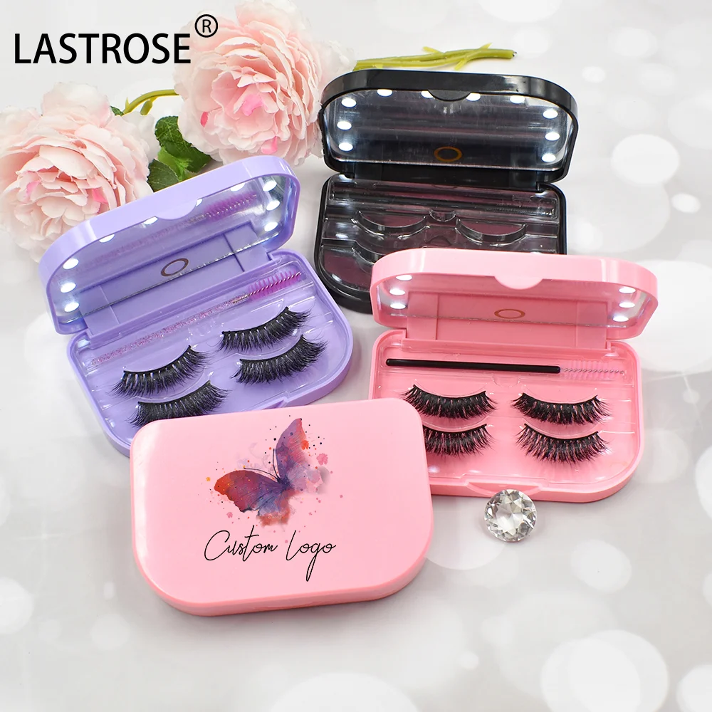 hot selling led light mirror lashes case unique eye lash packaging with OEM logo luxury paper false eyelash packaging box