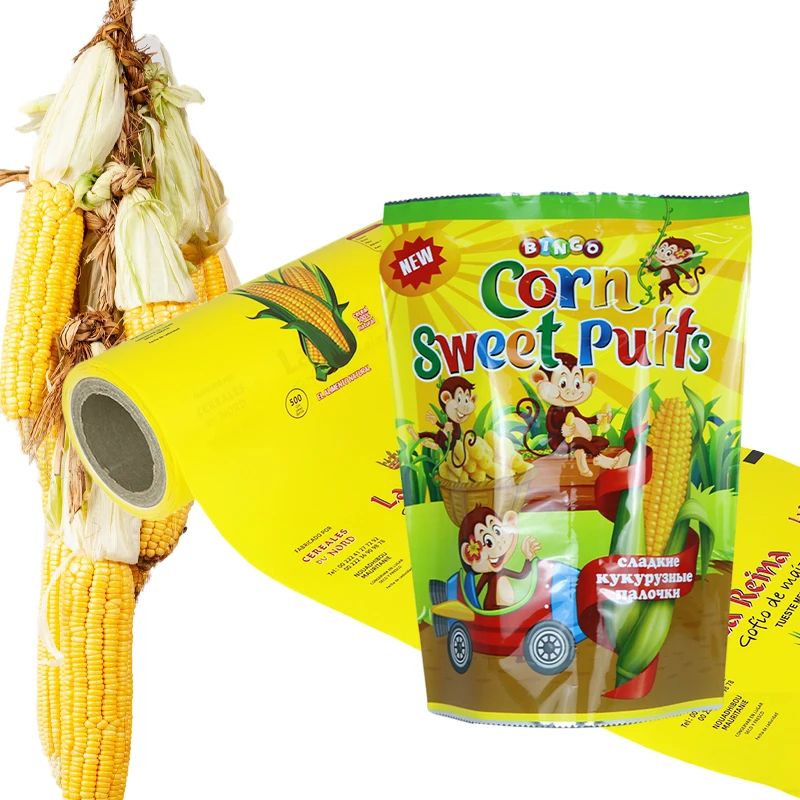 Corn Packaging Bags Custom Logo Food Grade Aluminum Foil Flexible Sachet Back Sealing Corn Packaging Plastic Film Roll For Food