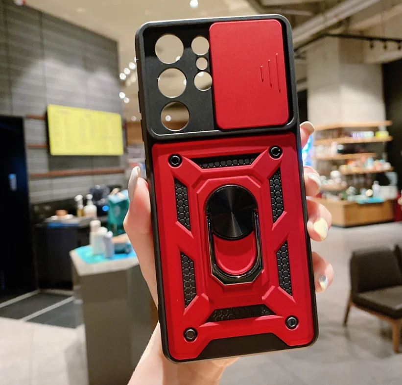 Army Push Window Anti-Fall Magnetic Mobile Phone Cover Invisible Bracket Protective Case For Samsung S23