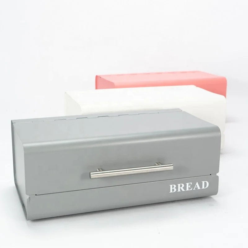 Customized Powder Coated Metal Case Box Storage Vintage Tin Stainless Steel Kitchen Large Aluminum Handle Bread Bin
