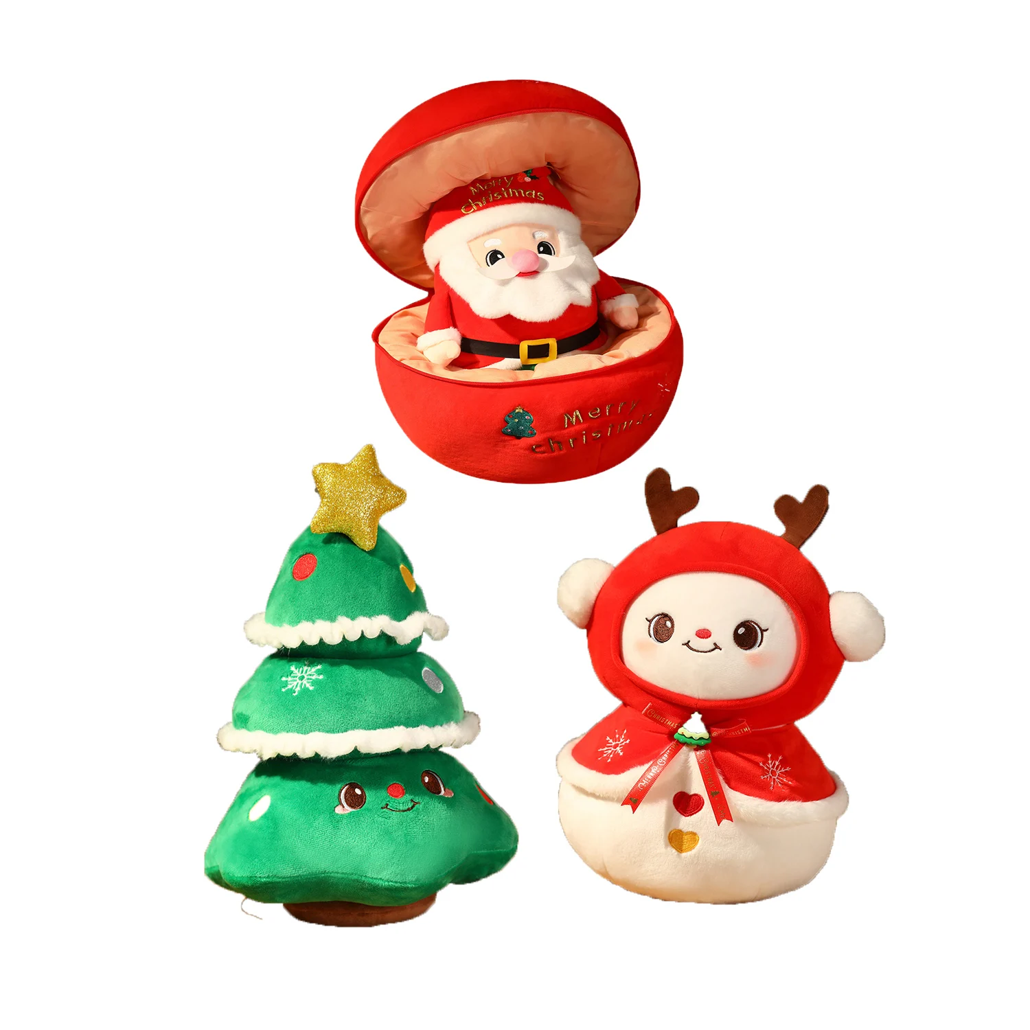 Newly Designed Christmas Plush Toys Stuffed Santa Claus Snowman Reindeer Christmas Tree In Apple Shaped Shell Christmas Gifts
