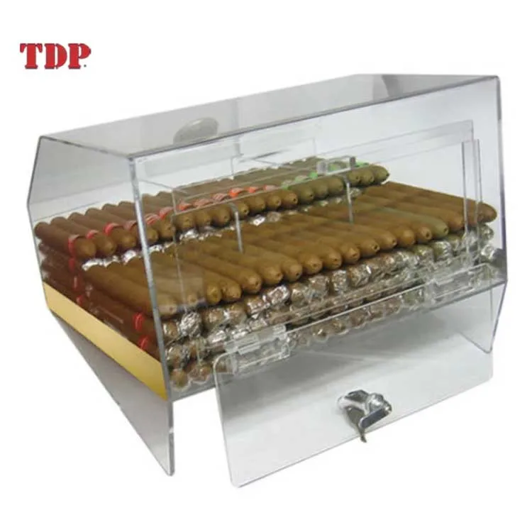 Manufacturer 75pcs Cigar 3 Bins Clear Acrylic Humidor Display Box with Hygrometer Bar, Hotel and Shop Individually Box Packed