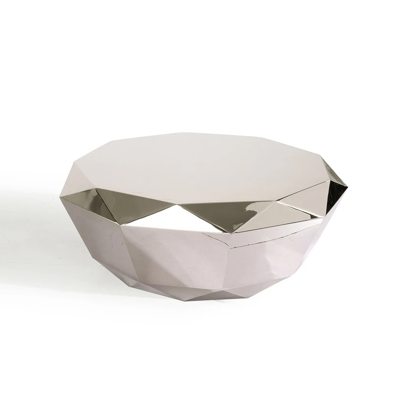 CN8023 antique modern round silver mirror coffee table with stools