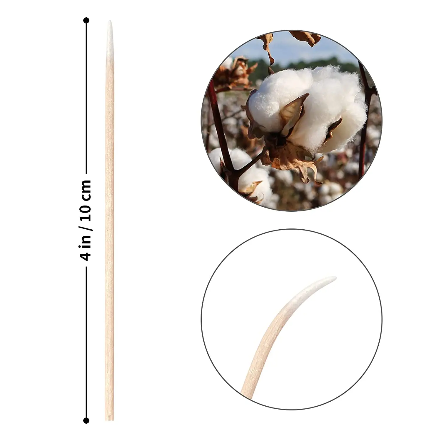 Eco Friendly Disposable Wooden Stick Craft Sharp Pointed Clean Organic Micro Cotton Buds Swabs For Eyelash Cleaner