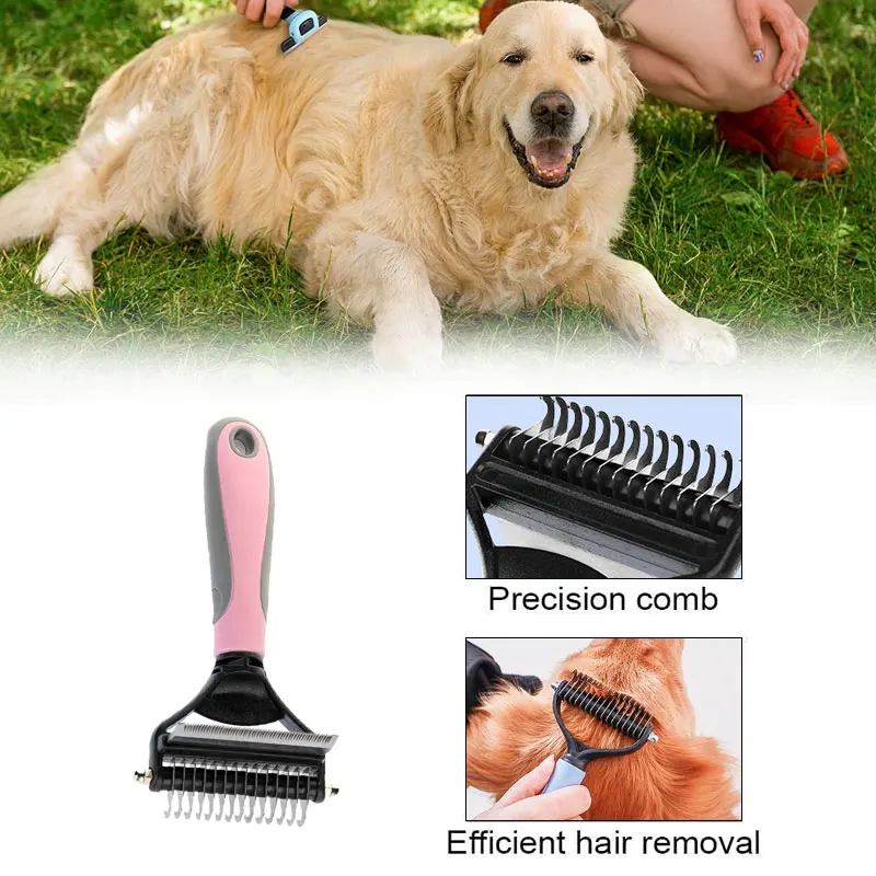 Garfield stainless steel pet hair 2 in 1 cat dog rake deshedding dematting brush comb grooming tools