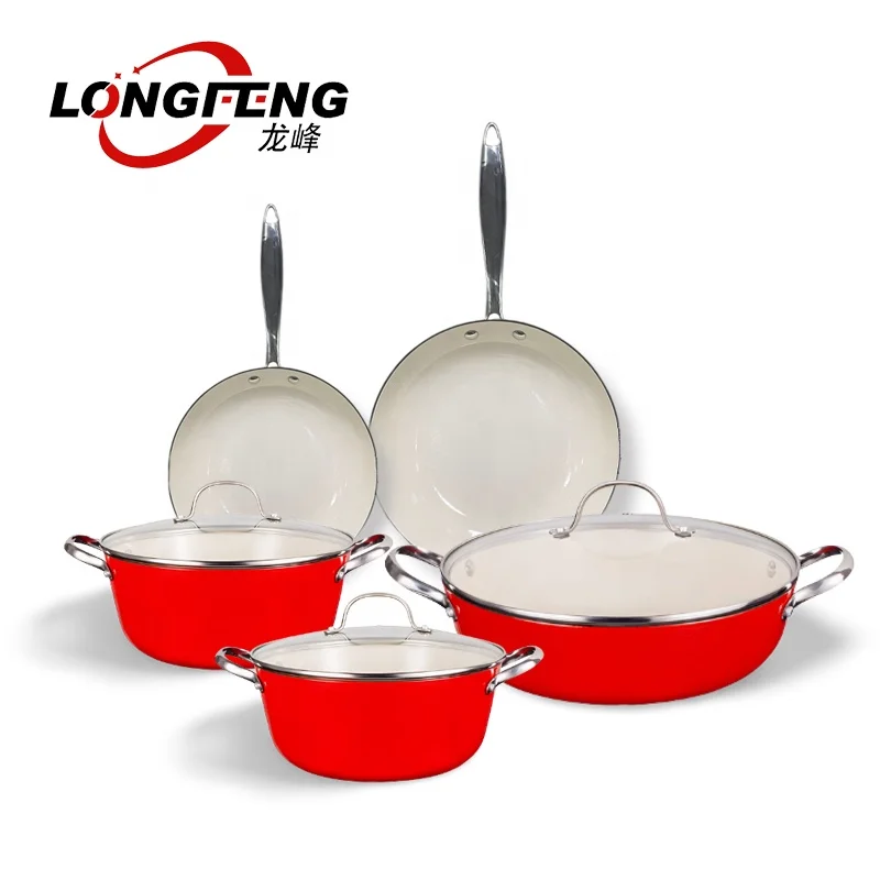 Hot Sale 8 Pieces Nonstick Kitchen Cookware Sets Heat Resistant Enamel Cast Iron Houseware Casserole Pan with Glass Lid