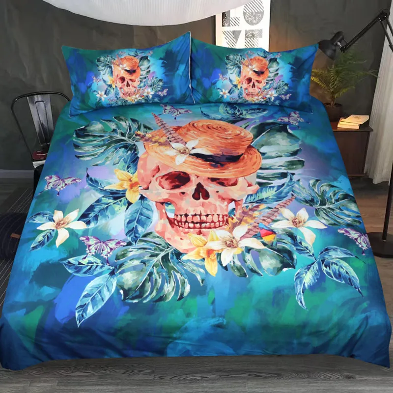 3 piece skull type skeleton duvet cover bed sheets 3D single bedding set king size
