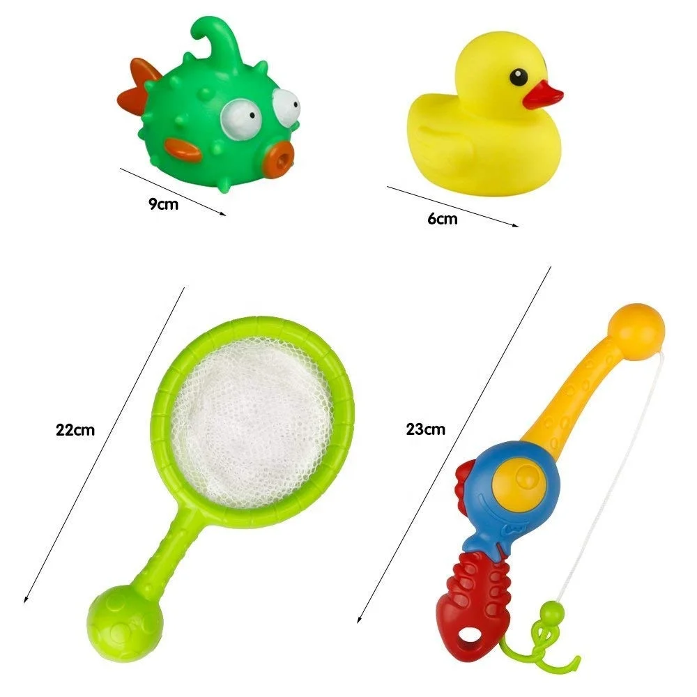 Baby Toy Bath Squirters Toys Water Play Set Fishing Game Toy Fishing Floating Set Fish Duck Octopus with Net for Kids 3+
