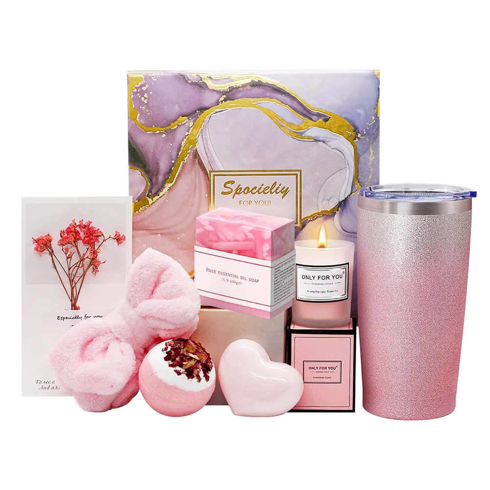 Valentine day new product in 2024 wholesale get well soon gifts box sets for women pink 20oz cup soap candle self care gift set
