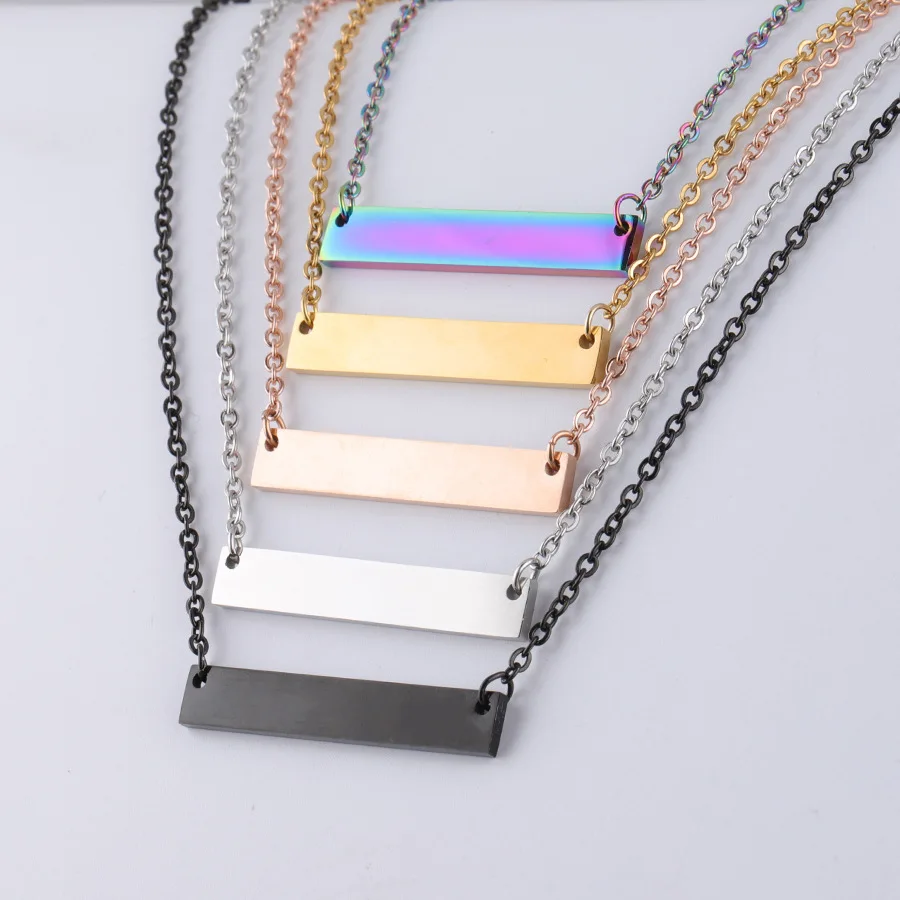 35*6mm DIY Engrave Logo 16/18/20inch Chain Geometric Jewelry Custom Stainless Steel Bar Pendant Necklace