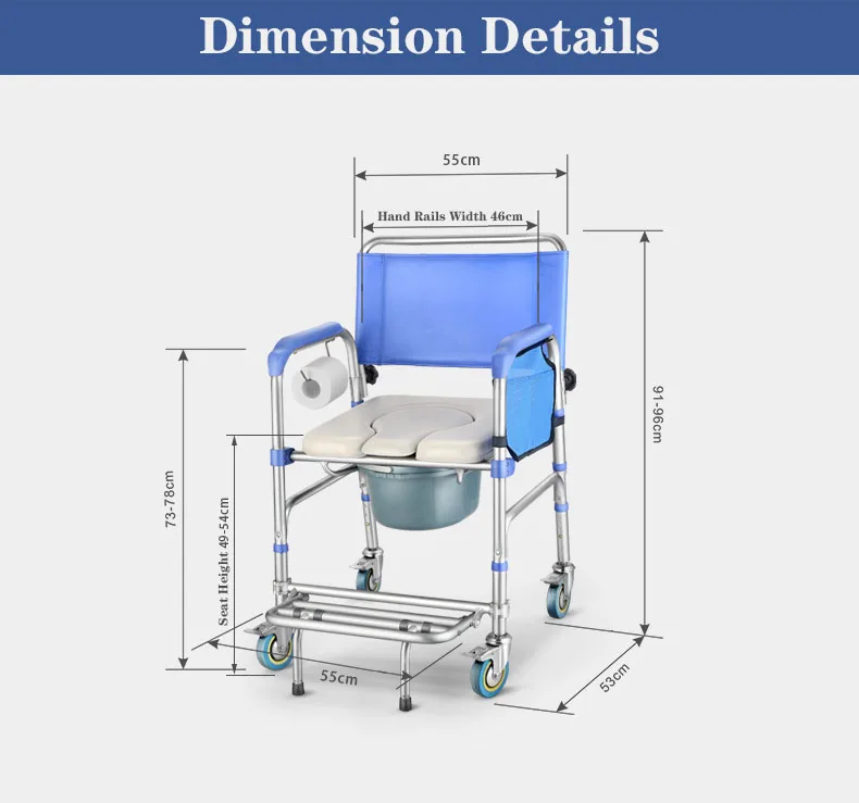 MSMT Aluminum Commode wheelChair Shower Toilet Chair Shower Chair With Commode chair with wheels Detachable Bucket Waterproof
