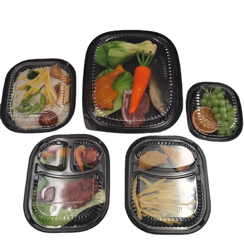 1/2/3 compartment pp plastic customized disposable food tray, microwave heating, takeout lunch box with transparent cover