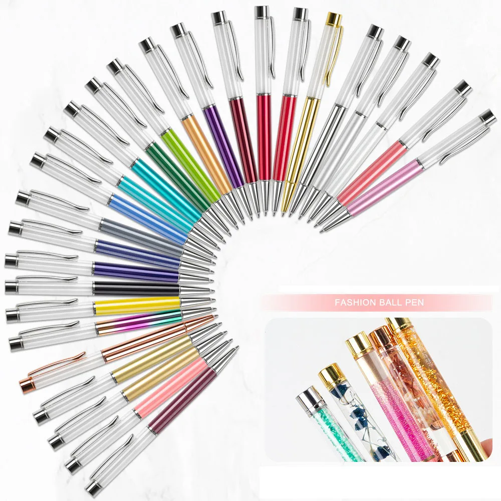Wholesale Creative Diy Metal Ball Pens Glitter Empty Tube Ballpoint Pens Office Supplies Pens With Custom Logo