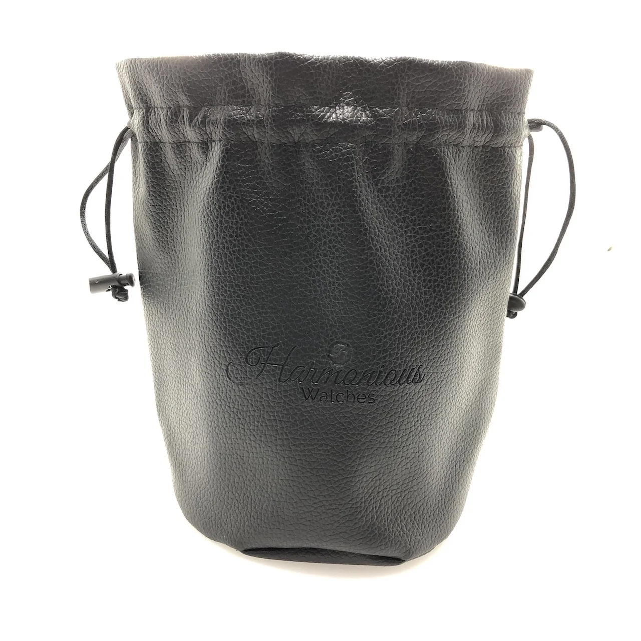 Custom Logo Black PU Round Bottom Gift Pouches Drawstring Leather Cosmetic Sets Bags