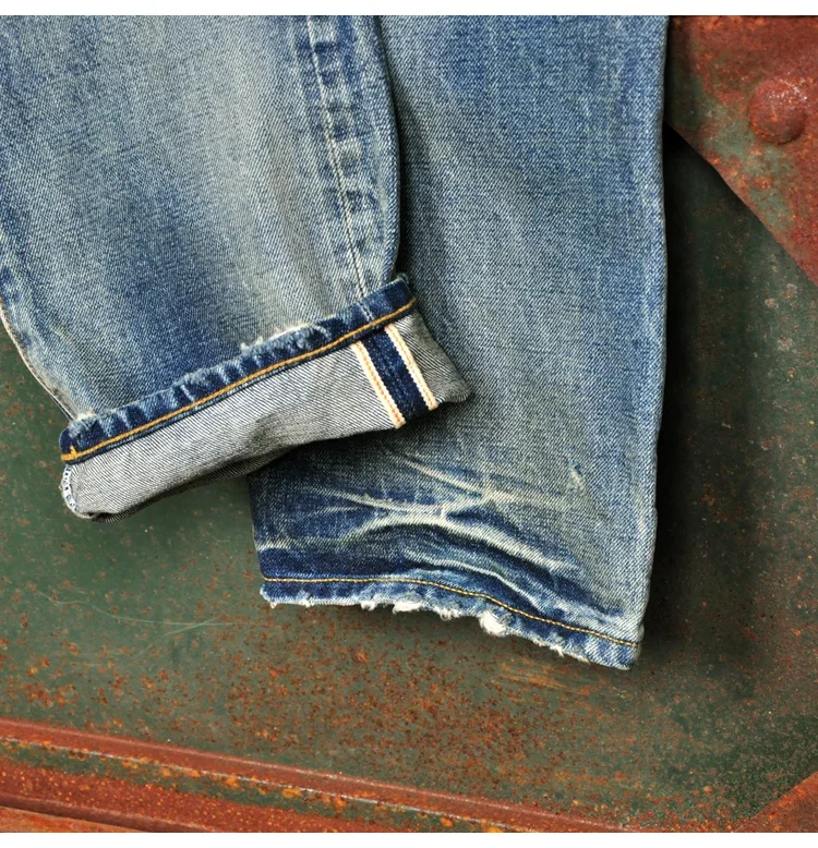 Lotfeel High quality vintage denim brand name designer destroyed jeans pants men stretch selvedge denim jeans