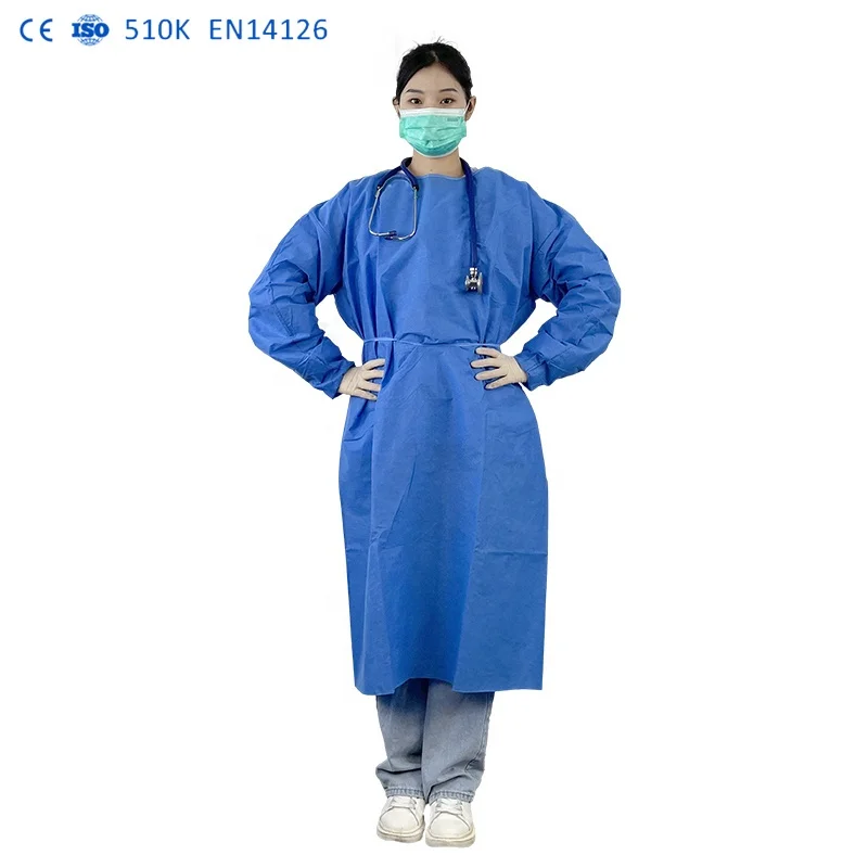 Factory Stock ASTM F1671 disposable lab coat waterproof 510k waterproof level 3 gown Waterproof Blood-Proof for Inpatient Wards