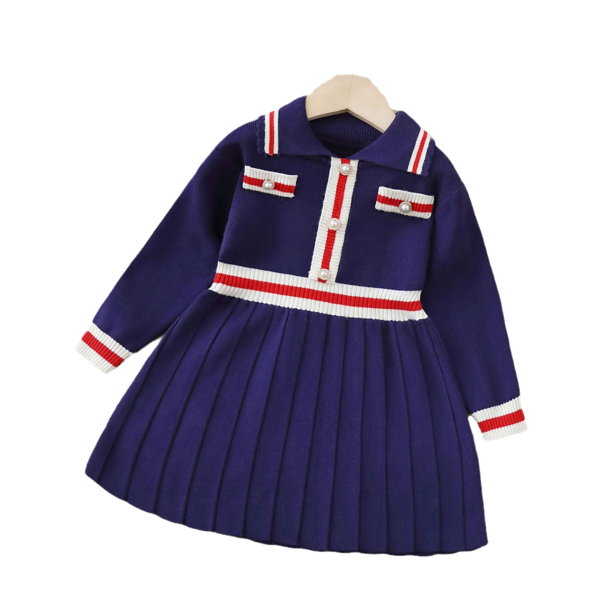 Fashion Autumn Winter Children Clothes Knit Sweater Girls Dress Casual Academic Style Pleated Skirt Baby Girl Skirts Wholesale