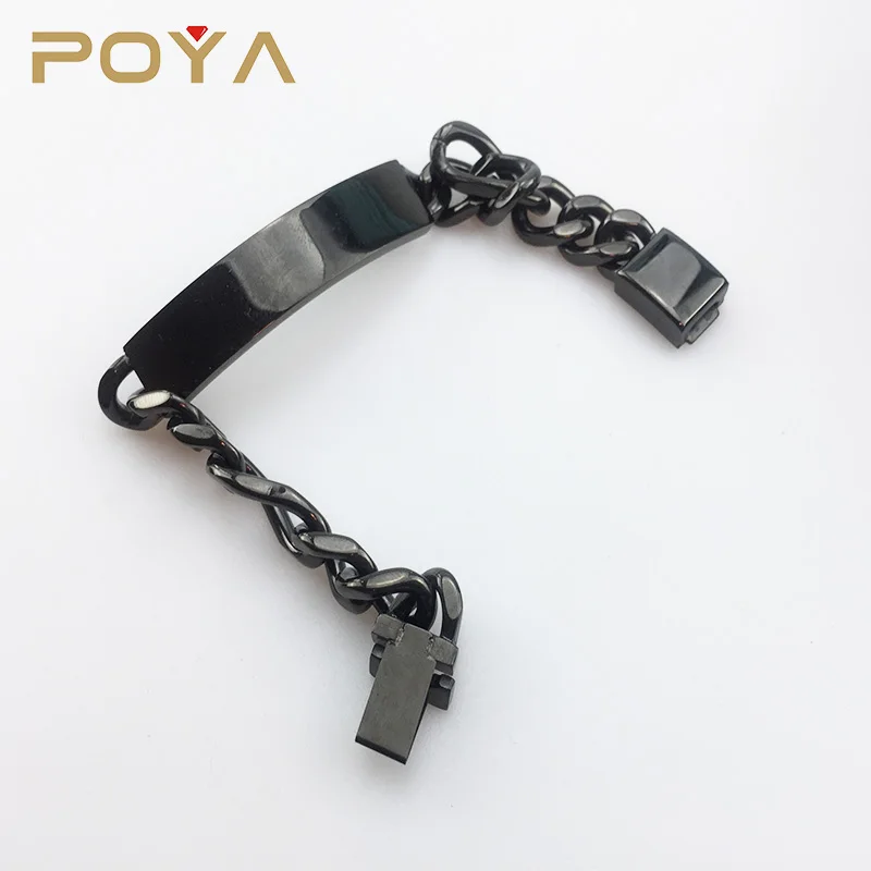 
 Лидер продаж, мужской гравированный тяжелый браслет на цепочке Фигаро с черным покрытием из нержавеющей стали  