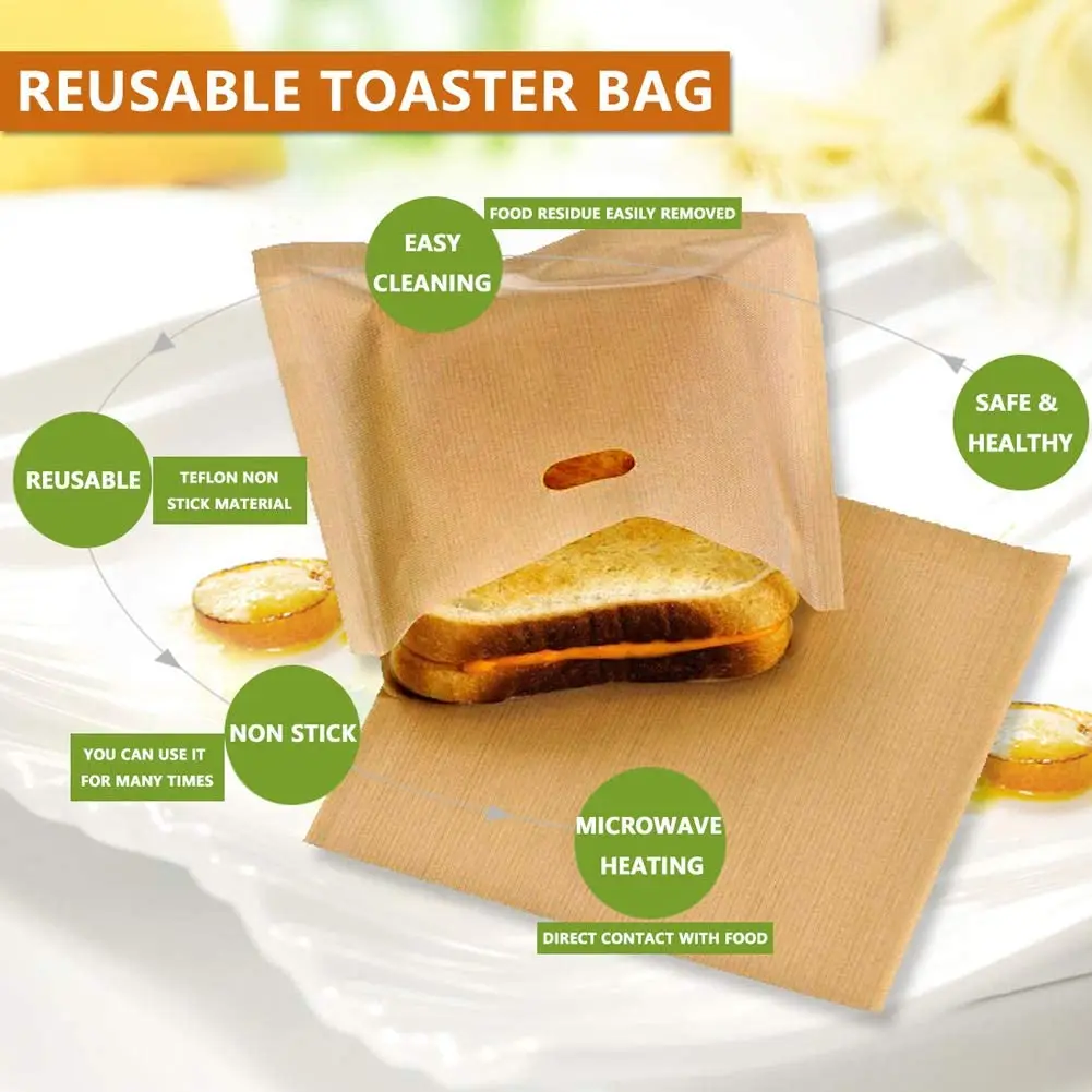 Reusable and Heat Resistant Easy to Clean Perfect for Sandwiches Pastries Pizza Slices Non Stick Toaster Bags