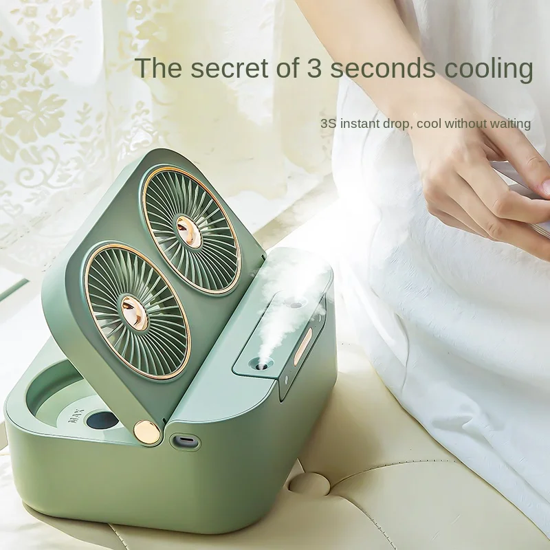 New Double-spray Fan Portable Water Spray Mist Desktop Fan Dual Motors Air Cooler Retro Tabletop Fan with Cooling Mist