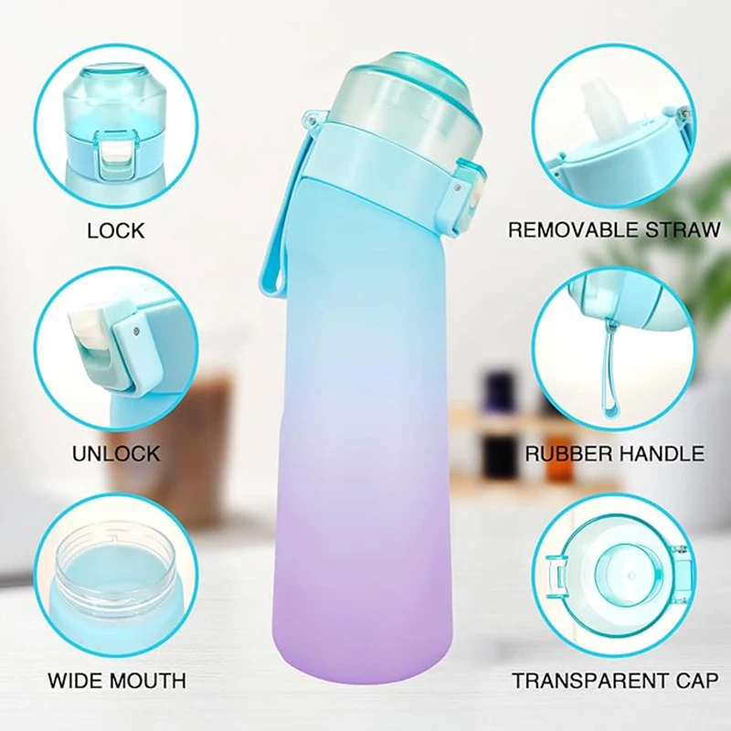 Flavored Water Bottle with Flavour Pods Air Water Up Bottle Frosted 650ml Air Starter Up Set Water Cup for Camping Fishing