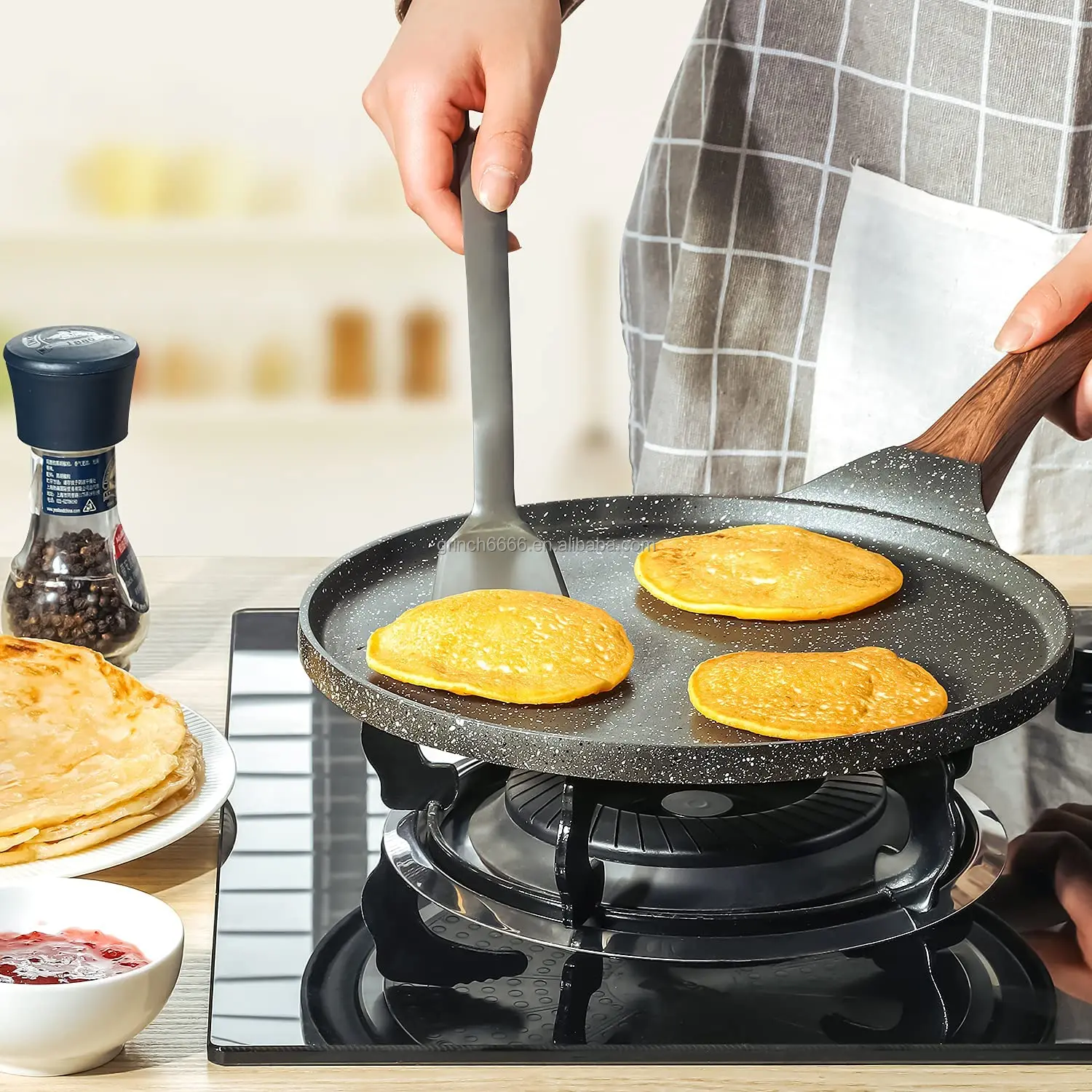 2022 Non stick Crepe Pan Swiss Granite Coating Dosa Pan Pancake Flat Skillet Tawa Griddle 10 Inch with Stay-Cool Handle