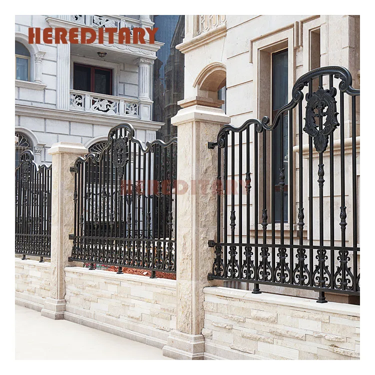 outdoor red antique fencing precisely casted flower metal villa road fence decorations with spear top