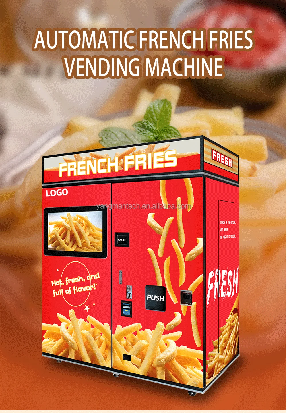 Touch Screen French Fries Vending Machine Fully Automatic Hot Food Fry Vending Machine