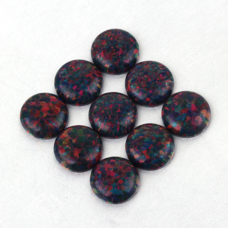 In Stock OP33 Black Fire Opal Stone 6mm Round Cabochon Opal for Jewelry Making
