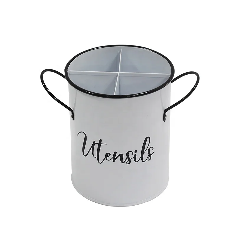 Kitchen goods Modern Farmhouse Kitchen Decor White Galvanized Metal flatware cutlery caddy holder