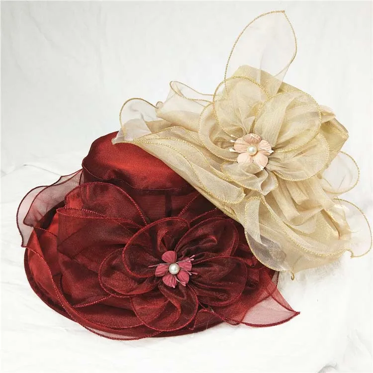2022 Floral Organza Wide Brim Church Kentucky Derby Fascinator Lady Tea Party Sun Beach Hat Women elegant hats