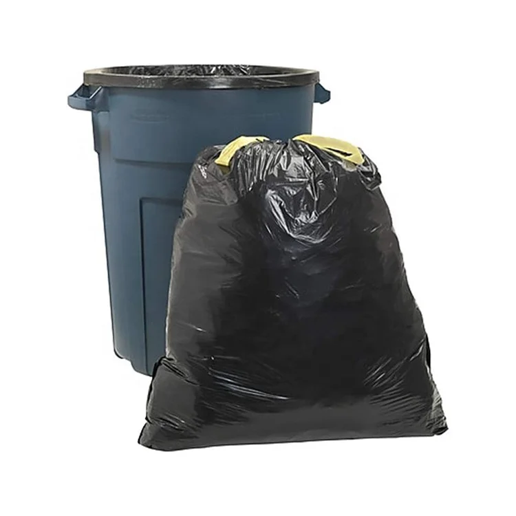 25 Black Liners with Draw Tape 36.5 x 44.5. Thick 1 mil, 45 Gallon Low Density Polyethylene Bags for Disposing Waste, Schools