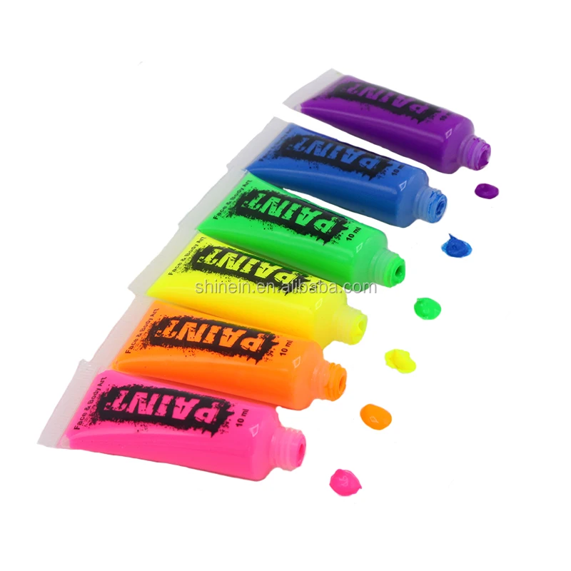 Shinein Makeup Water Based Blacklight Glow Body Painting Tube Supplies Fluorescent Uv Neon Face Painting set for Festival Party