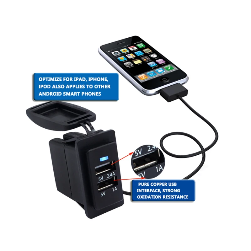 Amomd CE хит продаж Цена по прейскуранту завода 12-24V быстрое устройство работающее от прикуривателя с 2 портами USB Автомобильное зарядное устройство для мобильного телефона для автомобиля, для мотоцикла, корабль с светодио дный