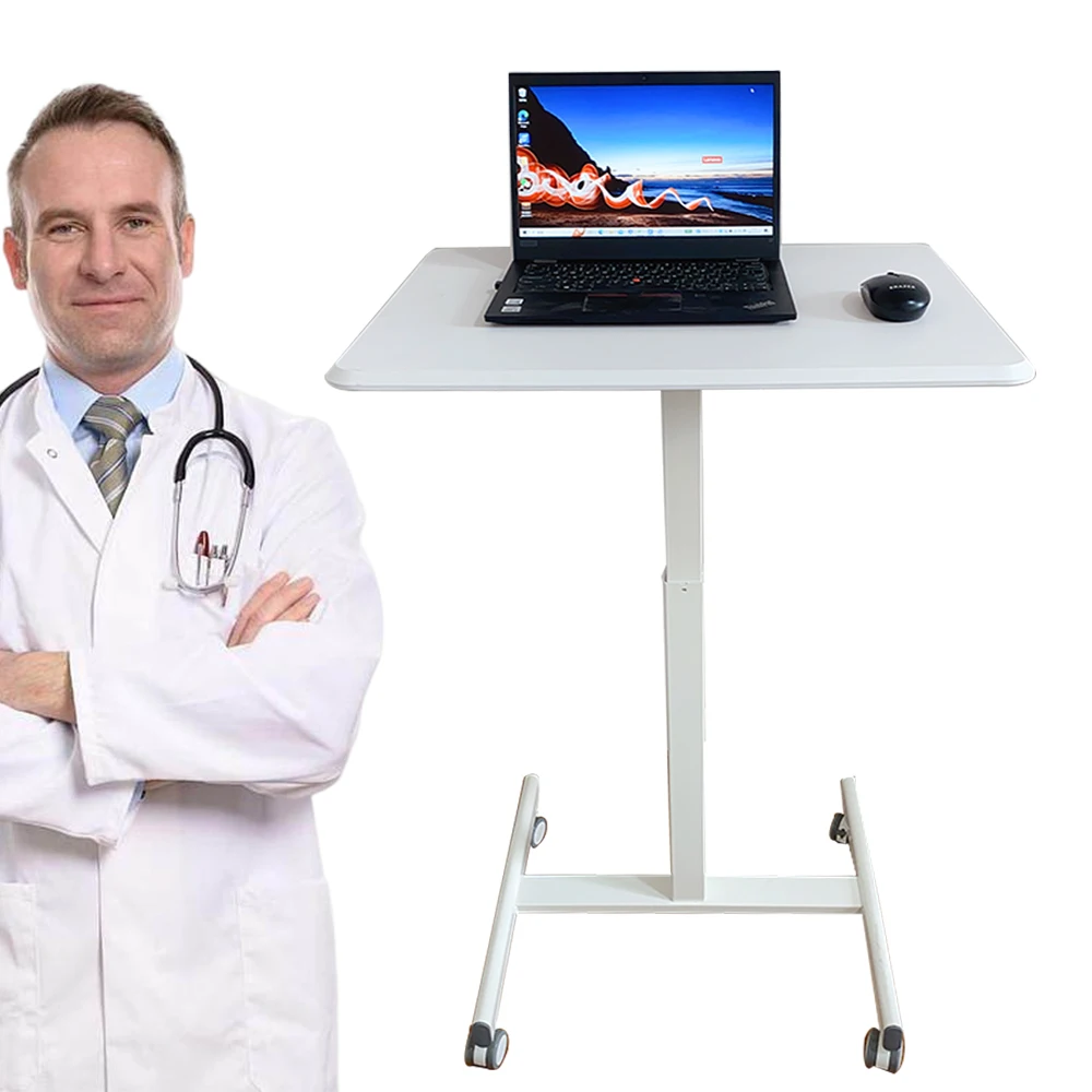 Home Office School Table Standing Desk Adjustable Height Mobile Portable Rolling Laptop Desk on Wheels Adjustable Desk