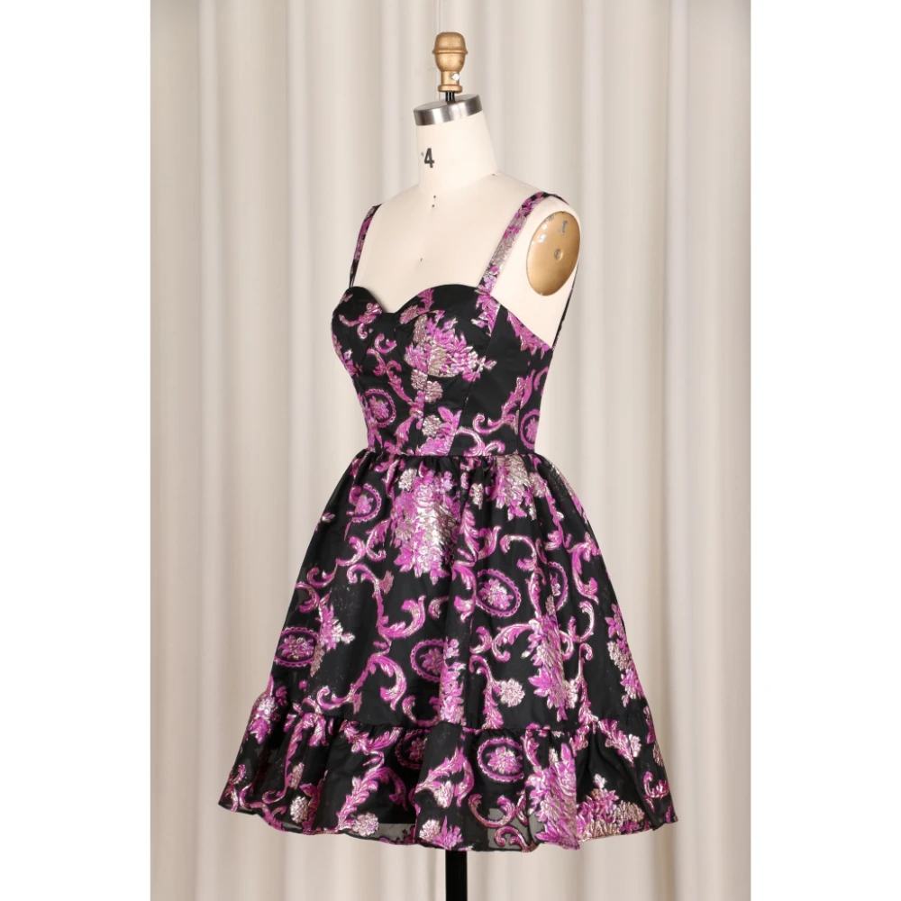 A line Straps Flower pattern satin brocade jacquard fabric wedding dress Sleeveless horsetail backless Printed Silk satin dress
