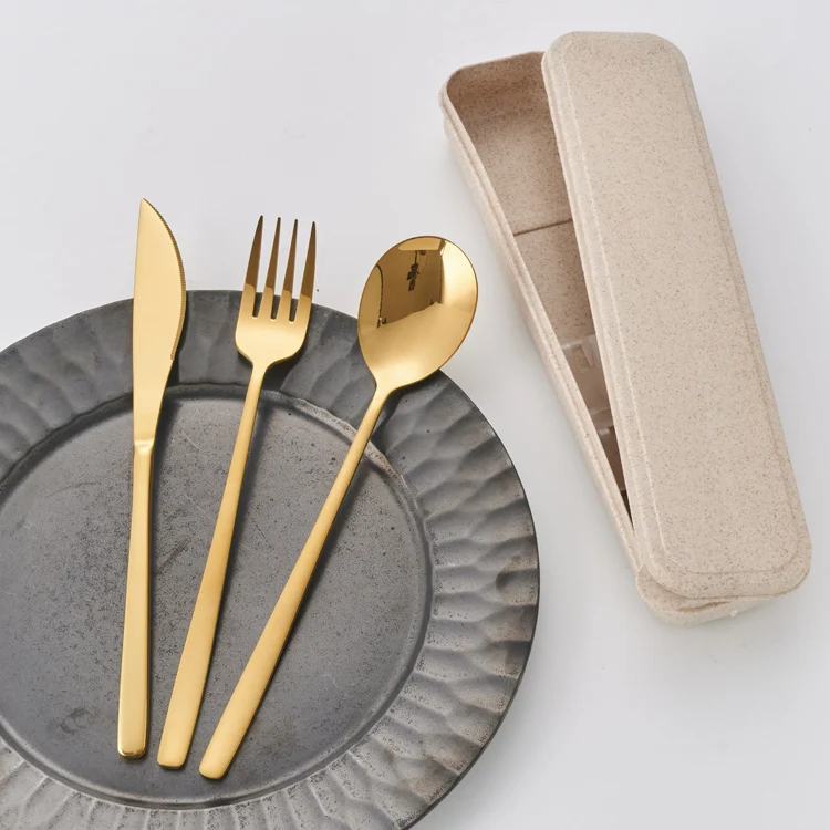 
Customized logo golden flatware stainless steel 18/10 rose gold black korean cutlery set spoon fork knife 