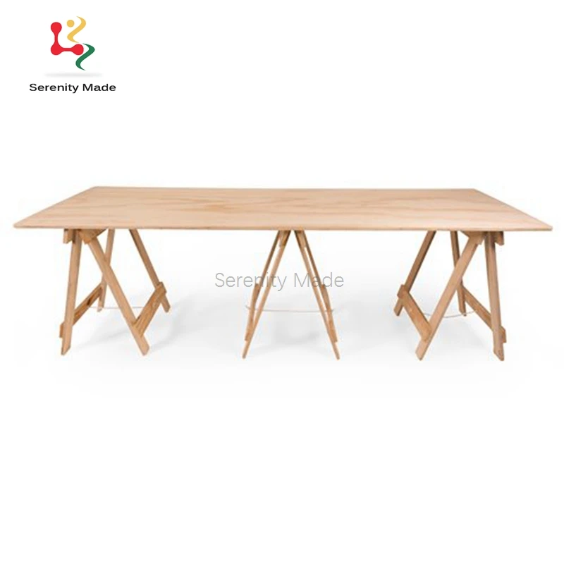 Industrial Live Edge Event Use Table Top  Folding Wood Legs Base Restaurtant Dining Table