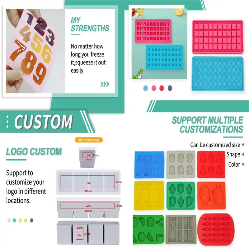 Custom Logo Color Dustproof Prevent Odour Fresh-keeping cover Design With Lid  Squeeze Out Easily Silicone Ice Cube Trays Bottle