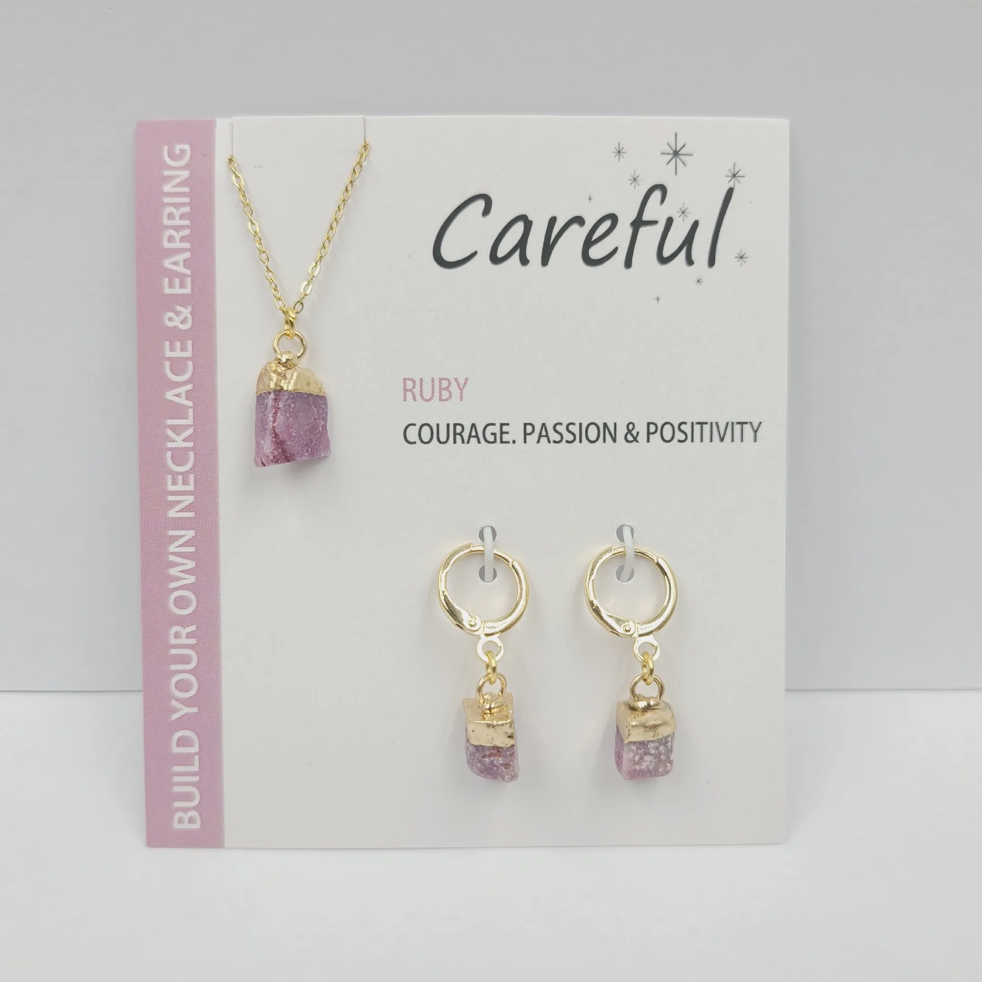 Natural Stone Healing Crystal Stainless Steel Earrings Gold Plated Necklace Jewelry Sets For Women