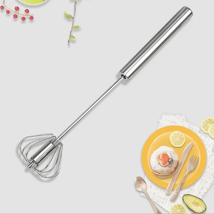 Stainless Steel Push-Down Zip Whisk Easy to Use Rotary Whisk Semi-automatic Hand Push Rotary Egg Whisk Blender