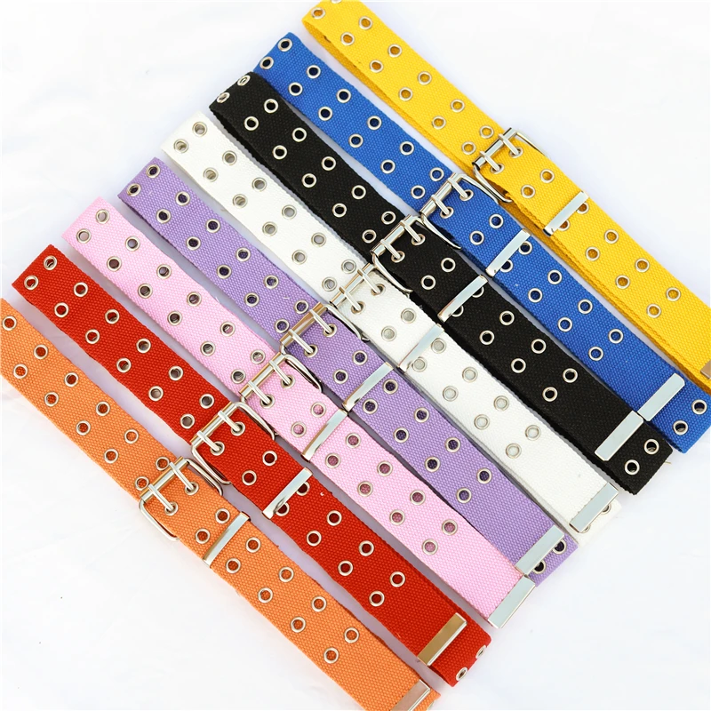 New Designer Honmeng Wide Canvas Web Double Grommet Hole Buckle Belt Female Male Hot Waist Strap Belts for Women Men Jeans