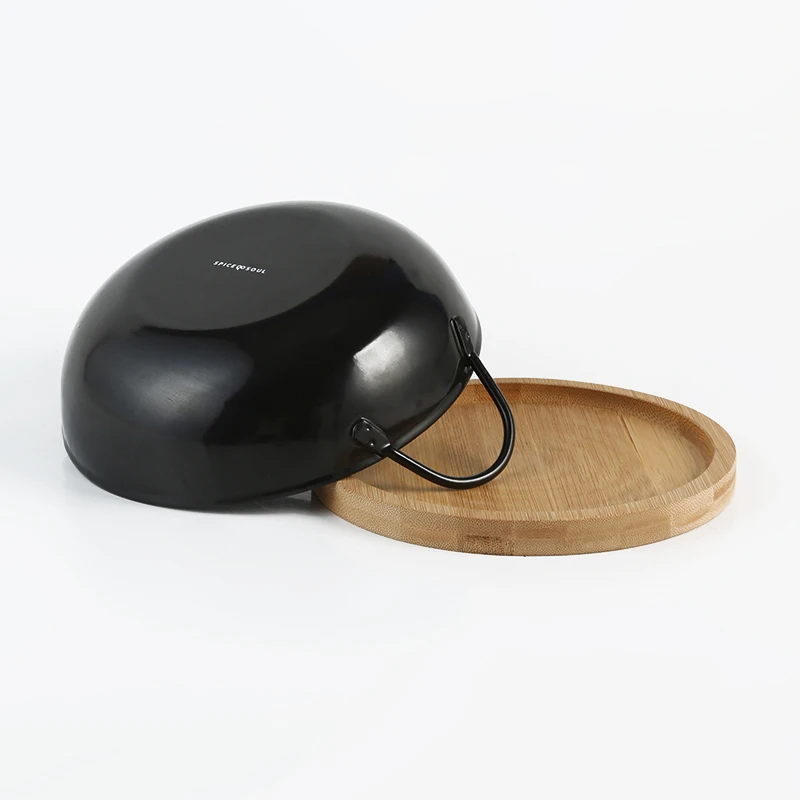 Hot Selling 20cm Black Chinese Mini Wok Set with Wooden Tray Small Wok Pan for Home