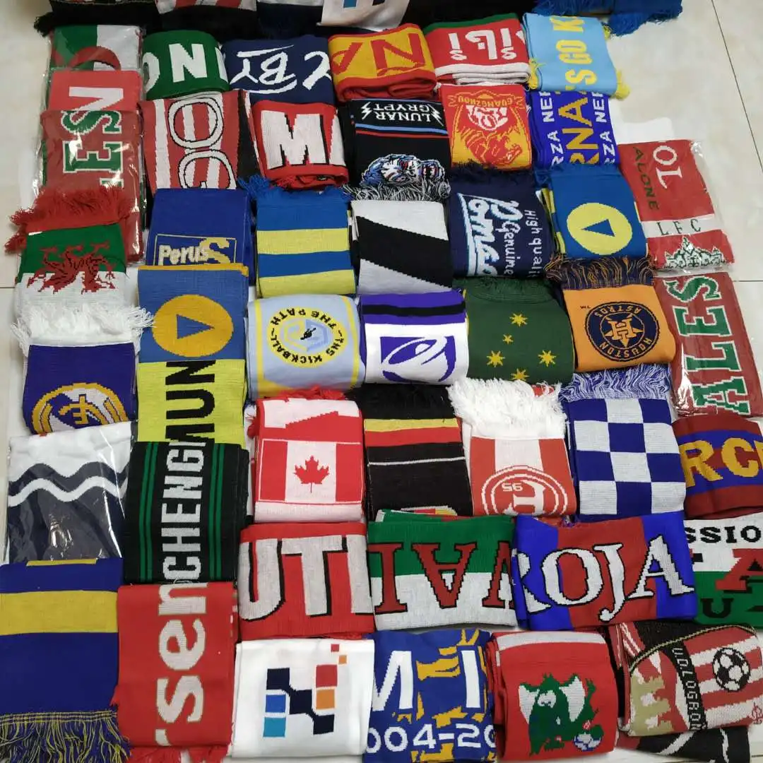 multi color thick warm winter hot sale fashion knitted scarf, double sides club sports Acrylic jacquard  football jacquard scarf