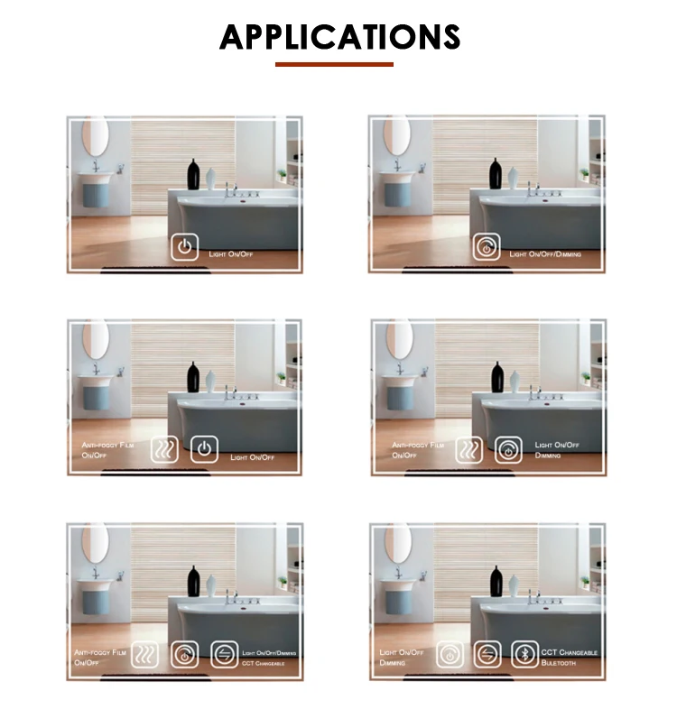 Dimming Color Change Anti Fog Control CE IP44 30W 60W Smart Led Light Switch Touch Sensor for Bathroom mirror
