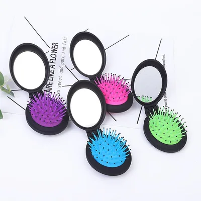 
Custom Logo Travel Compact Folding Pocket Mini detangling Hair Brush with Mirror 