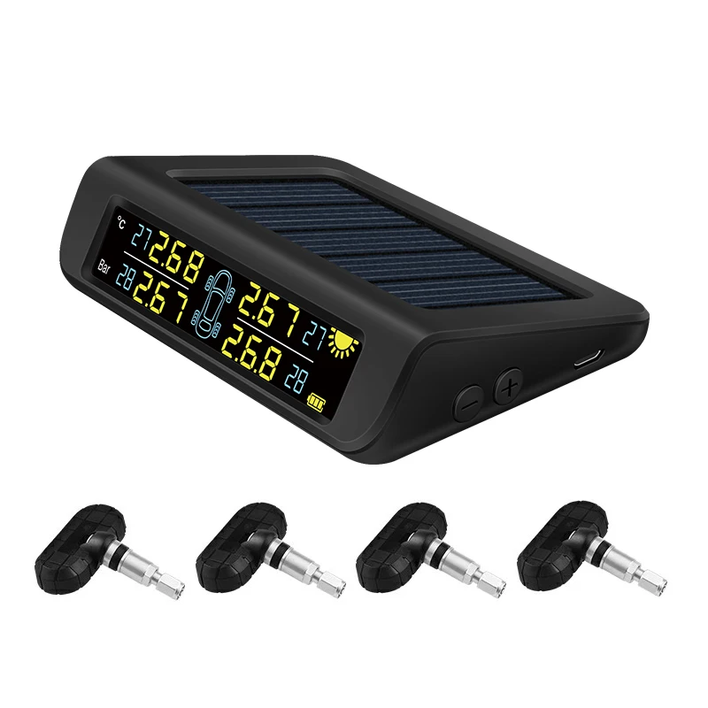 Solar Power Auto Security Alarm System Digital TPMS Car Tire Pressure & Temperature Monitor Tire Pressure Warning System