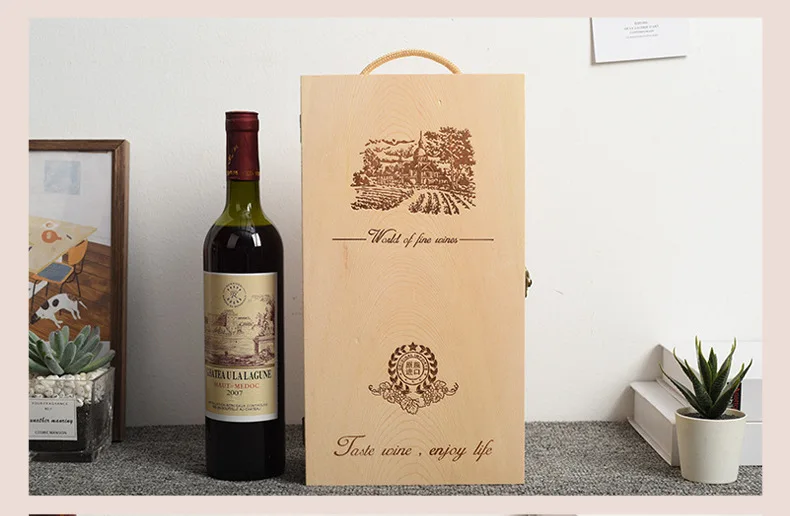 Custom logo double container portable wooden wine box 750ml 25oz red wine bottle packaging wooden box wine storage gift box