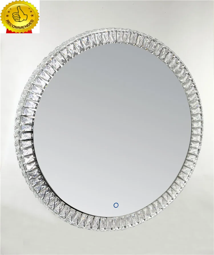 Wholesale Modern Luxury Decorative Home Decor Big Large Diamond Crystal Led Wall Mirror With Led Lights
