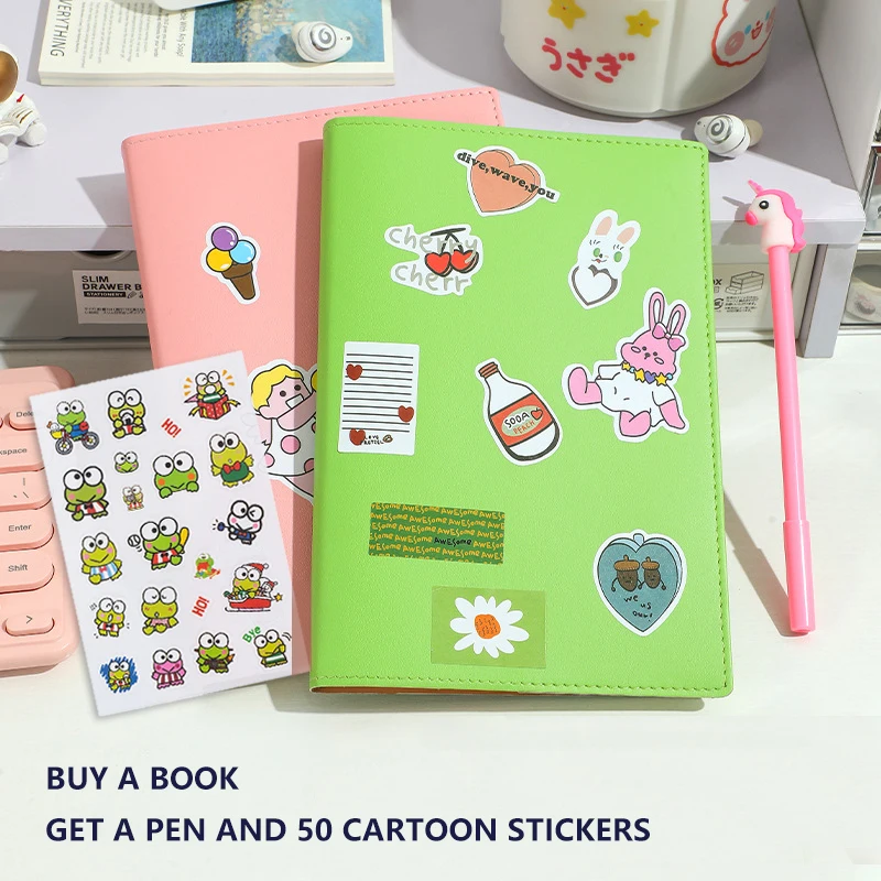Wholesale student school notebook cute sticker notebook logo customized brown cowhide cover 14.8*21.5cm soft cover a5 notebook